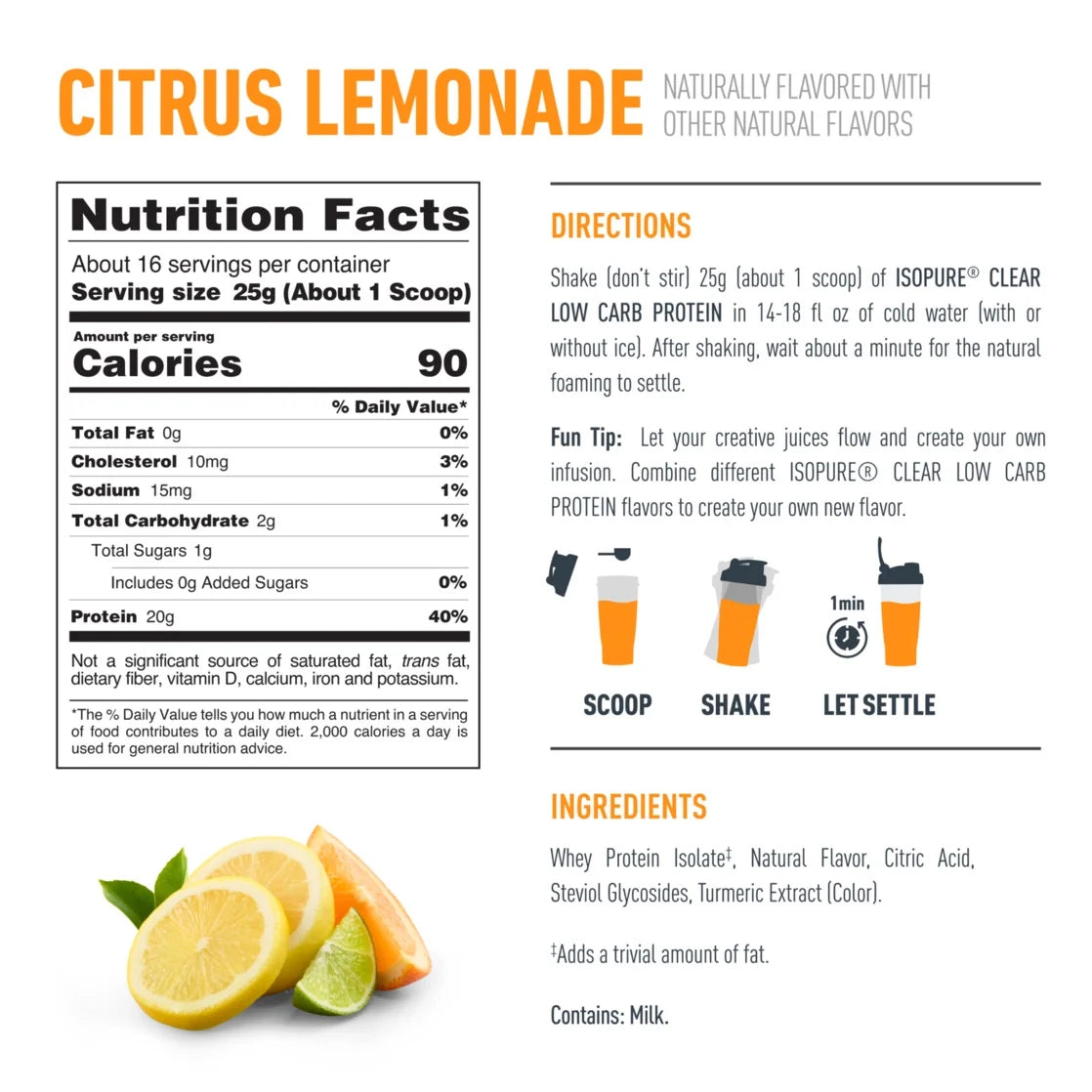 Citrus Lemonade Whey Protein Isolate Powder (20G Protein)