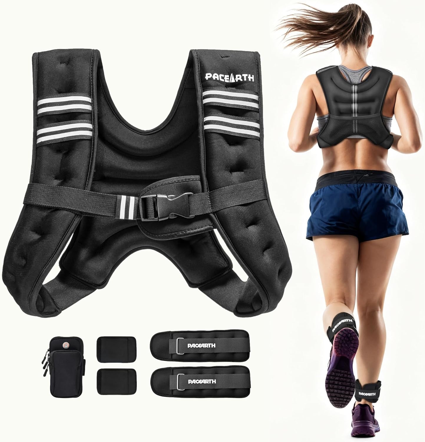 Weighted Vest,4Lb/6Lb/10Lb/12Lb/16Lb/20Lb/25Lb/30Lb Weight Vest with Reflective Stripe, Body Weight Vests Adjustable for Men, Women Workout, Strength Training, Running, Walking, Jogging