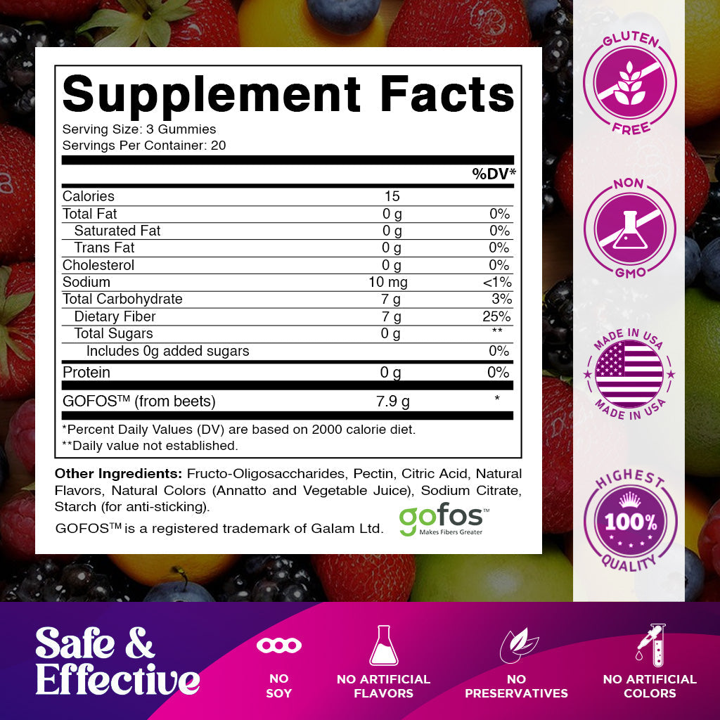 Prebiotic Fiber Gummies for Adults- 240 Pectin Based Gummies