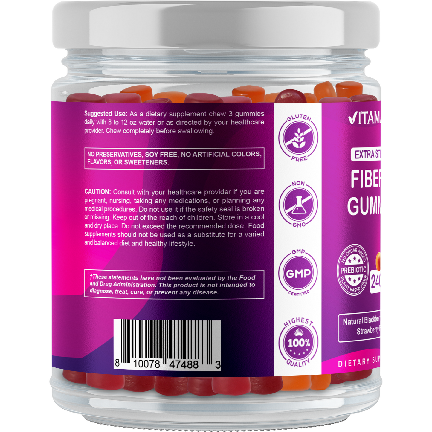 Prebiotic Fiber Gummies for Adults- 240 Pectin Based Gummies