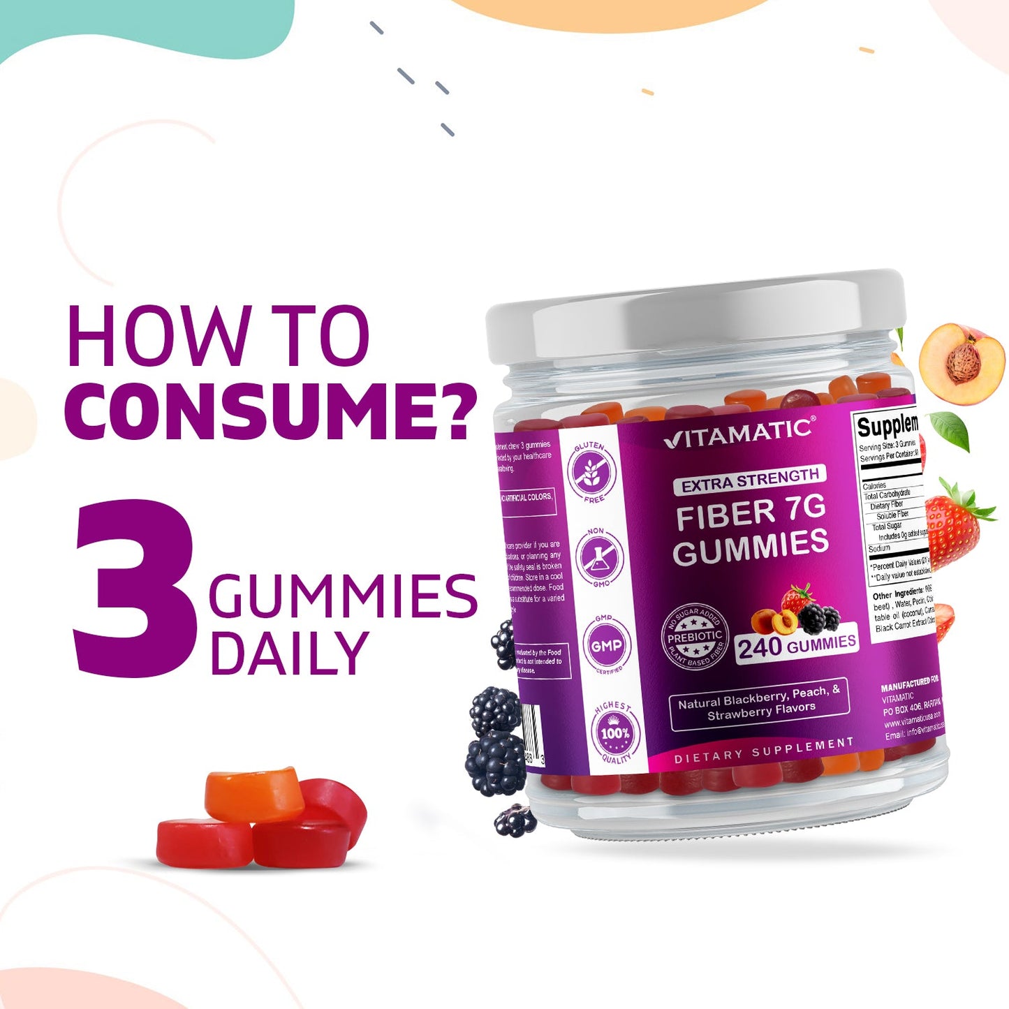 Prebiotic Fiber Gummies for Adults- 240 Pectin Based Gummies