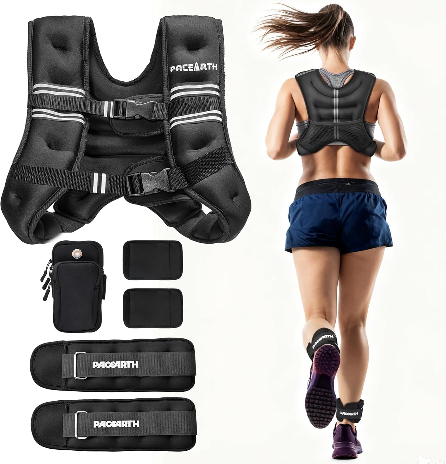 Weighted Vest,4Lb/6Lb/10Lb/12Lb/16Lb/20Lb/25Lb/30Lb Weight Vest with Reflective Stripe, Body Weight Vests Adjustable for Men, Women Workout, Strength Training, Running, Walking, Jogging