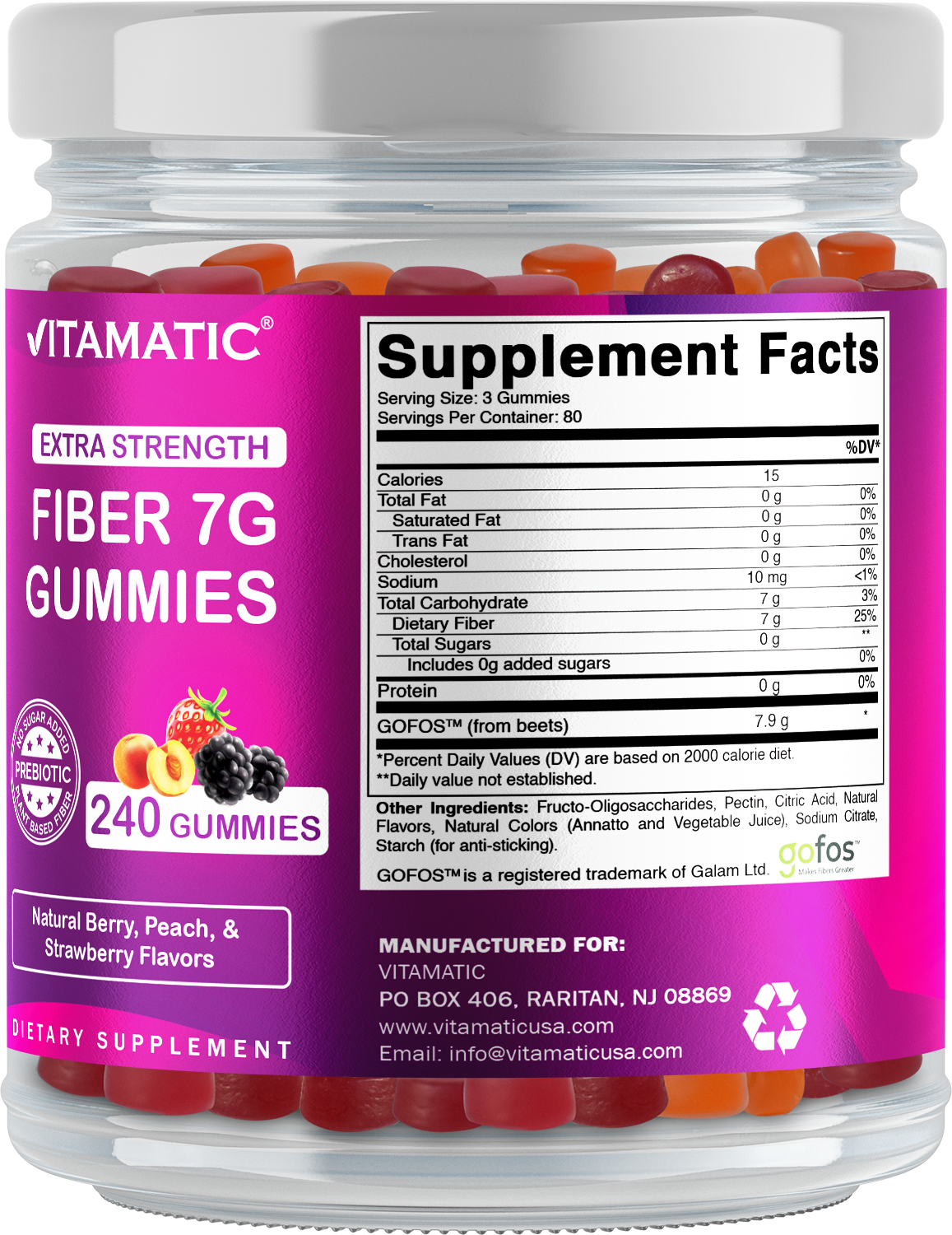 Prebiotic Fiber Gummies for Adults- 240 Pectin Based Gummies
