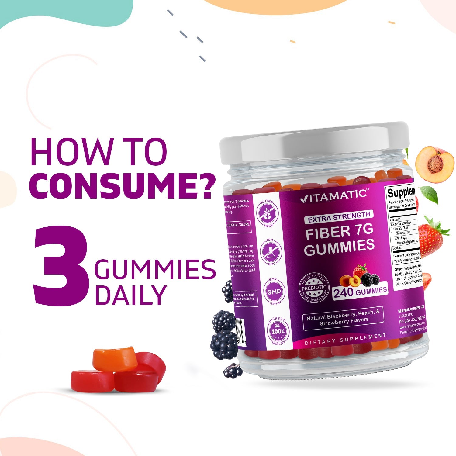 Prebiotic Fiber Gummies for Adults- 240 Pectin Based Gummies